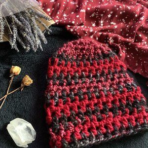 Chunky Crochet Red and Black Beanie